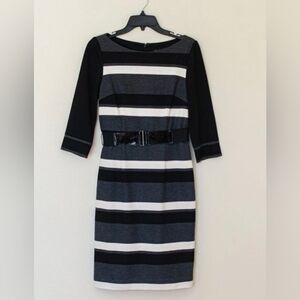 White House Black Market Black, Gray & White Striped Sheath Dress Sz. 0
